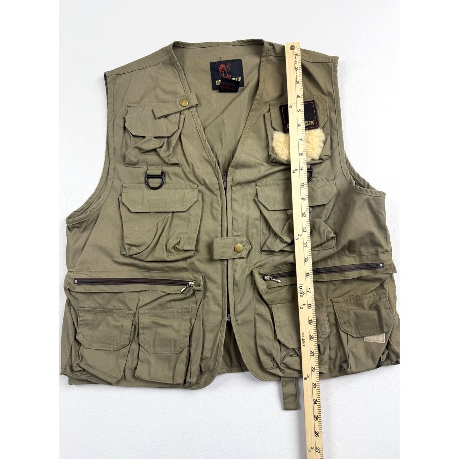 Vintage Eagle Claw Vest Mens S/M Green Canvas Full Zip Pockets Outdoor Fishing Utility Vest Size US S / EU 44-46 / 1 - 3 Thumbnail
