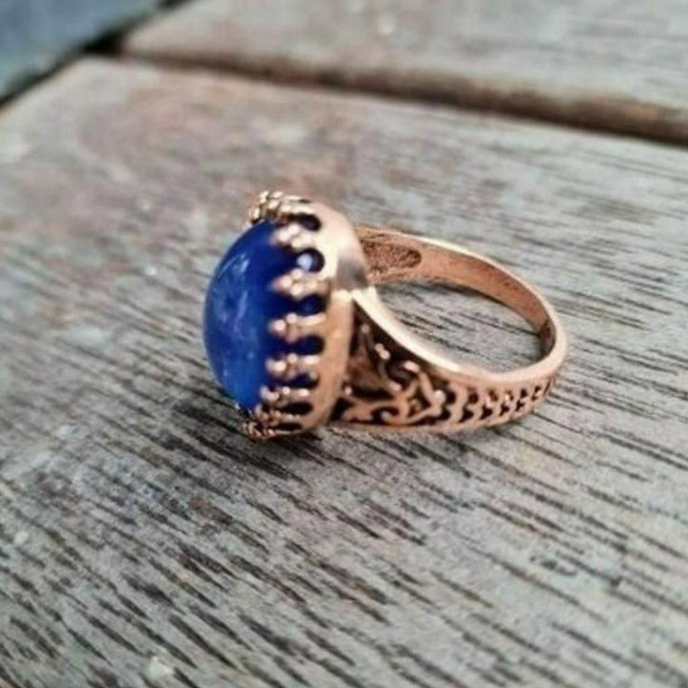 Designer Men's Blue Glass Mosaic Rose Gold Turkish Ring - Size 8 Size ONE SIZE - 2 Thumbnail