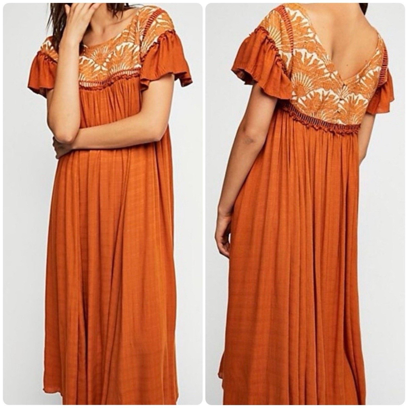 Free People FREE PEOPLE Vintage Charm Embroidered Ruffled Midi Dress XS Size XS / US 0-2 / IT 36-38 - 1 Thumbnail