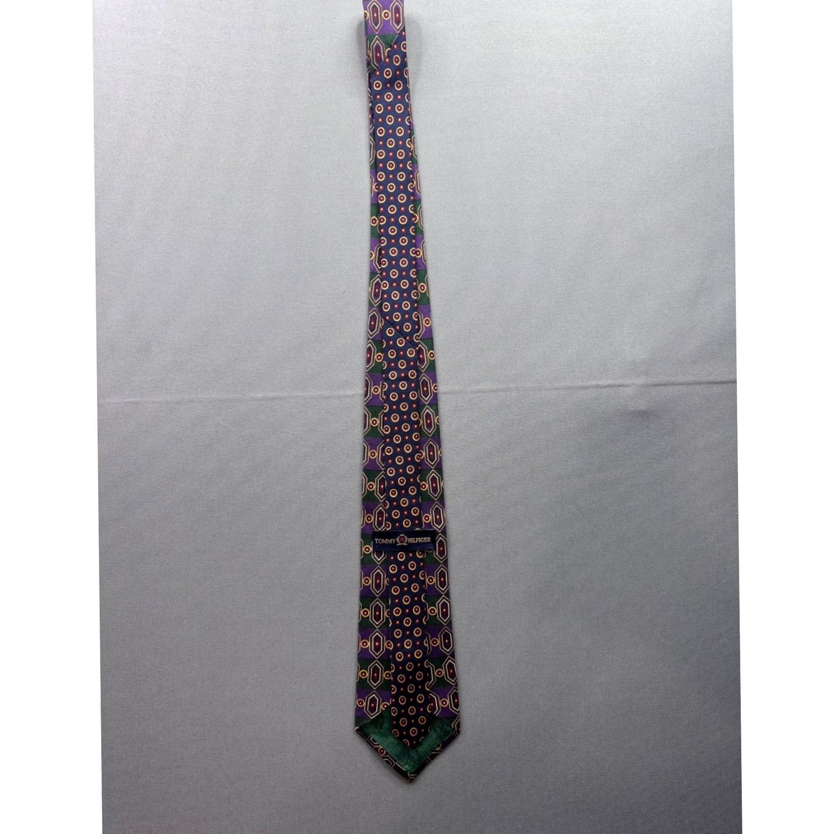 Tommy Hilfiger Tommy Hilfiger Necktie Silk Geometric Pattern Purple Green Gold Formal Men Size ONE SIZE - 3 Thumbnail