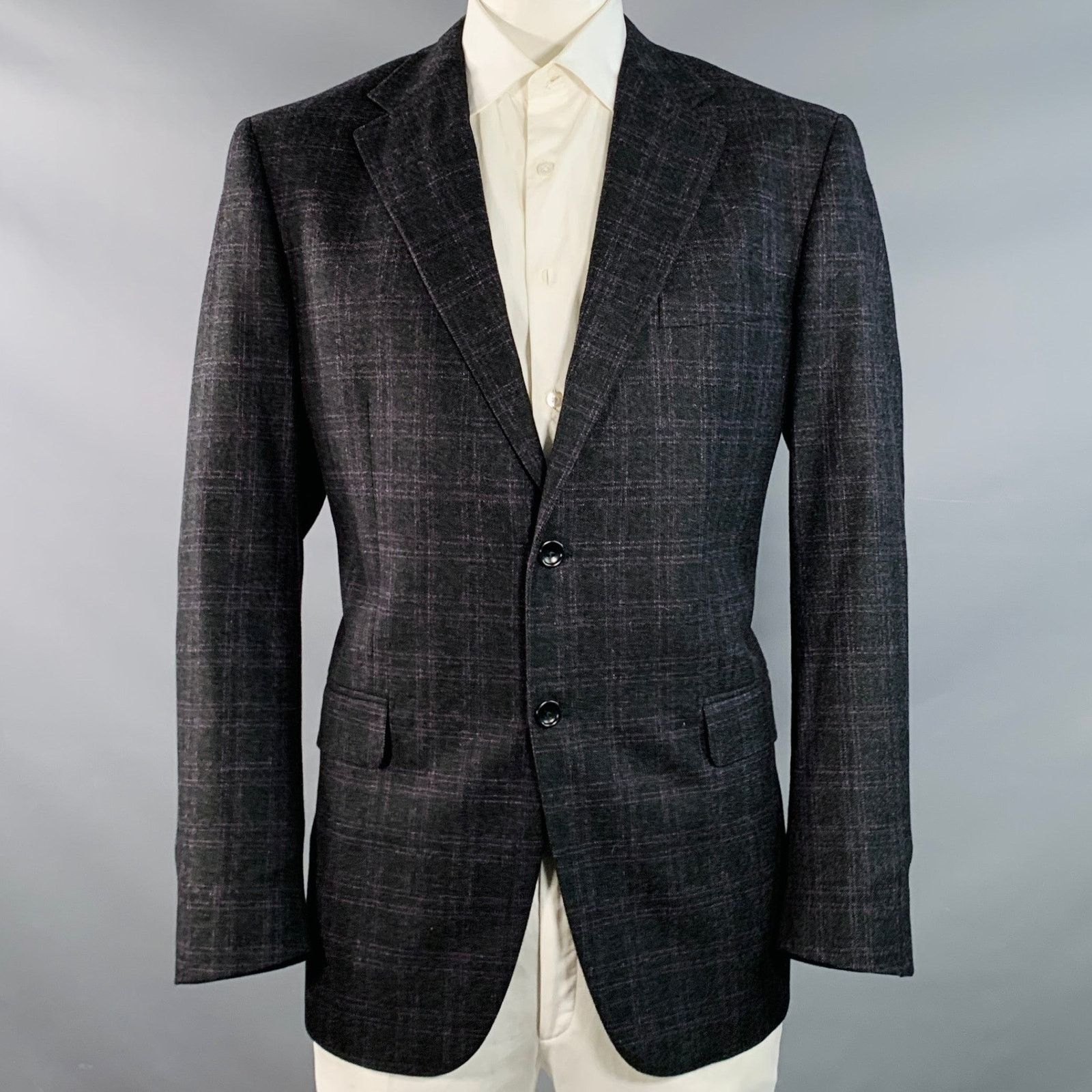 Other 48 Regular Black Purple Plaid Cashmere Sport Coat Size 48R - 1 Thumbnail