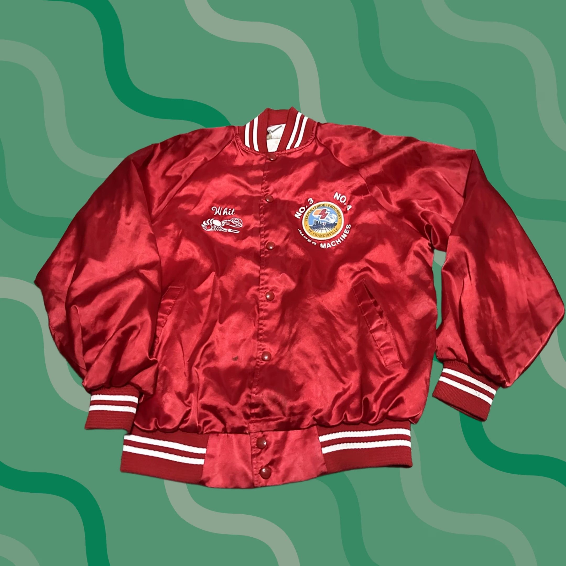 Vintage VINTAGE Jacket Mens Large Satin Red White Union Varsity 70s Made in Usa Size US L / EU 52-54 / 3 - 1 Thumbnail