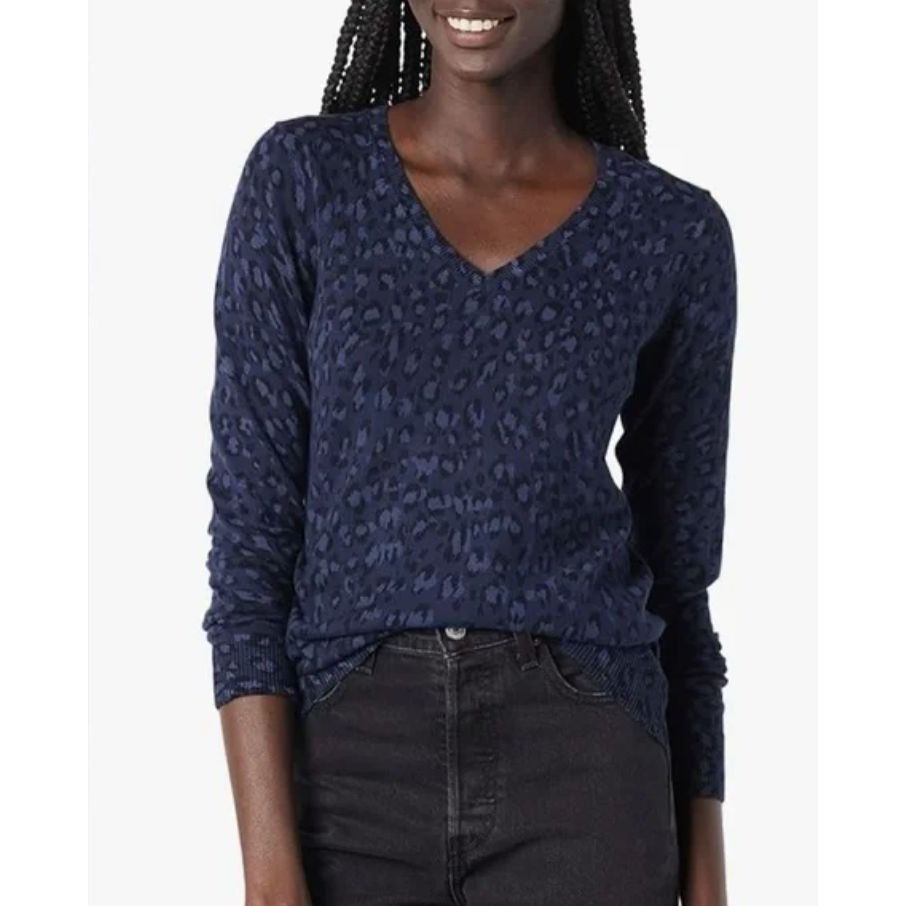 Other Amazon Essentials XL Navy Blue Leopard Print Sweater V Neck Size XL / US 12-14 / IT 48-50 - 8 Thumbnail
