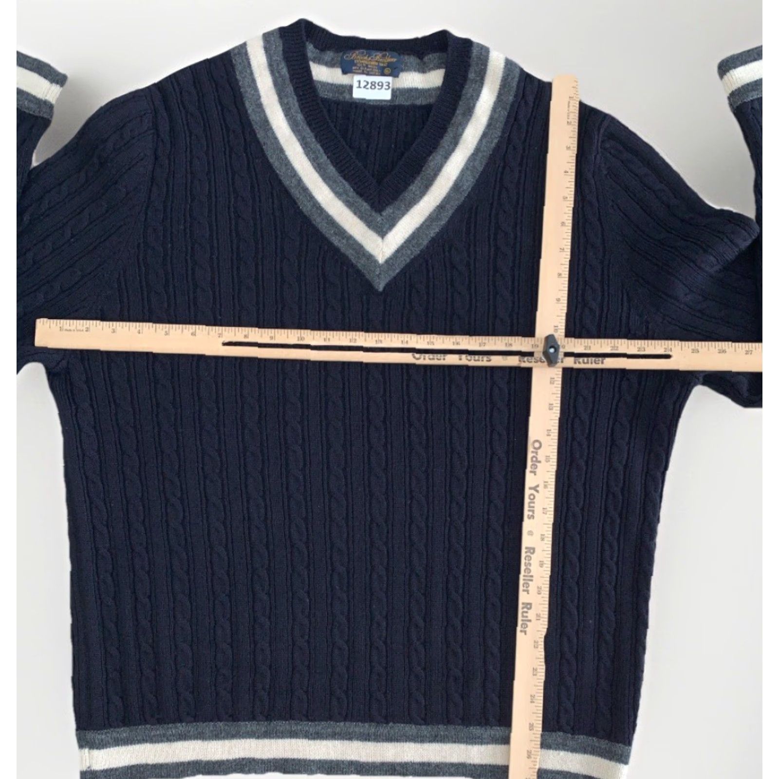 Brooks Brothers VINTAGE Brooks Brothers Sweater Men’s Wool V-Neck Cable Knit Navy/Blue XL Striped 90s Preppy Classic College Pullover Size US XL / EU 56 / 4 - 3 Thumbnail