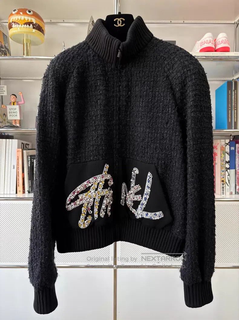 Chanel Chanel 22A black heavy industry stud beaded tweed stand-up Size M / US 6-8 / IT 42-44 - 1 Thumbnail