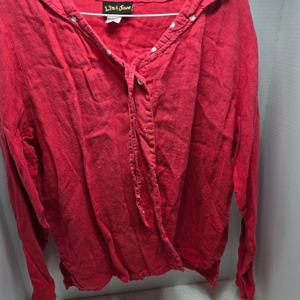 The Unbranded Brand Women's Liz & Jane Red Linen Button Down Shirt L Size L / US 10 / IT 46 - 5 Thumbnail