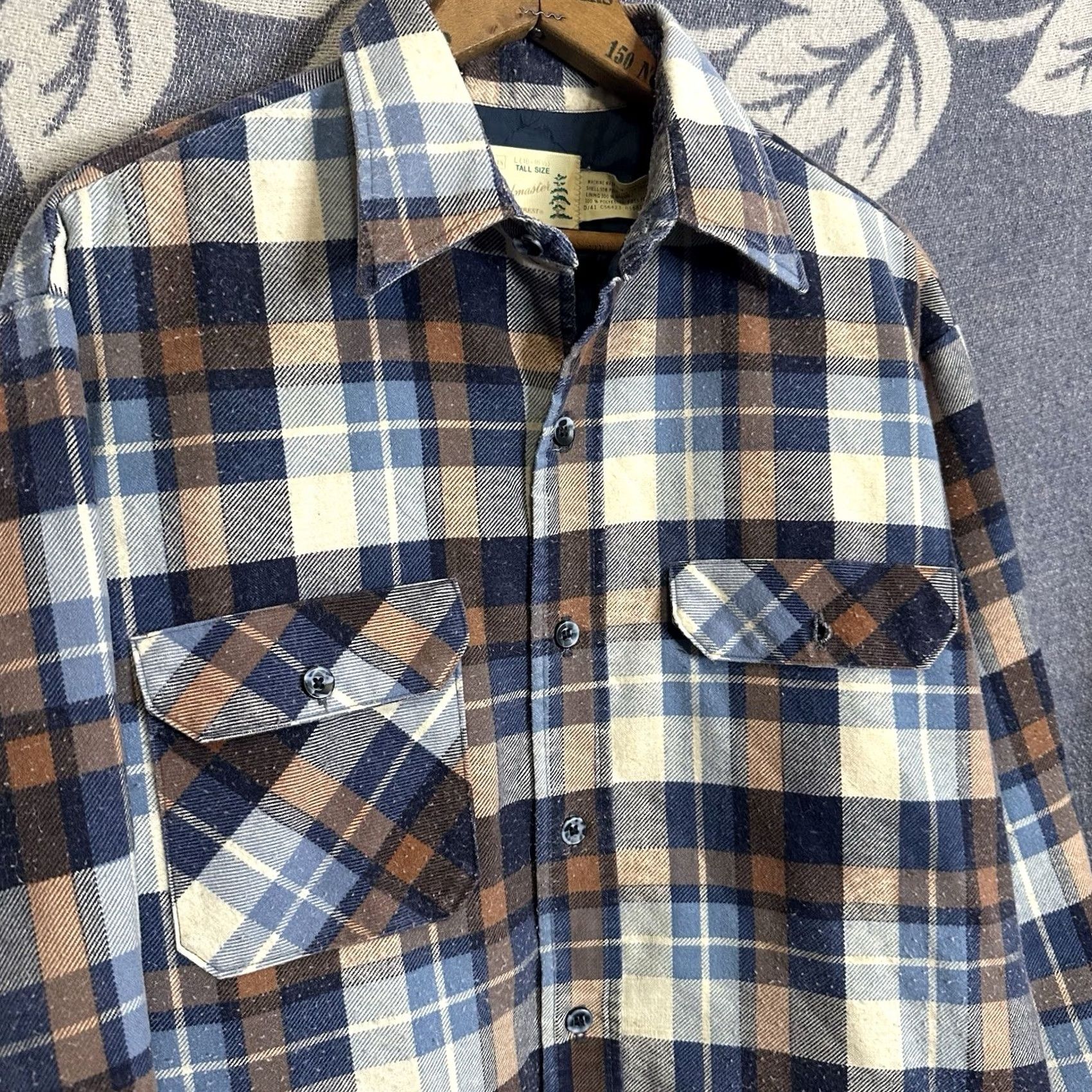 Sears VINTAGE Sears Fieldmaster Flannel Shirt Jacket Pocket Large Tall 16 Plaid Blue Size US L / EU 52-54 / 3 - 2 Thumbnail