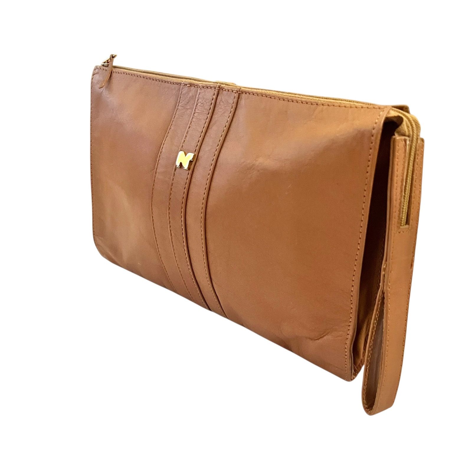Nina Ricci × Vintage Nina Ricci Vintage Camel Tan Leather Wristlet Evening Bag Size ONE SIZE - 9 Thumbnail