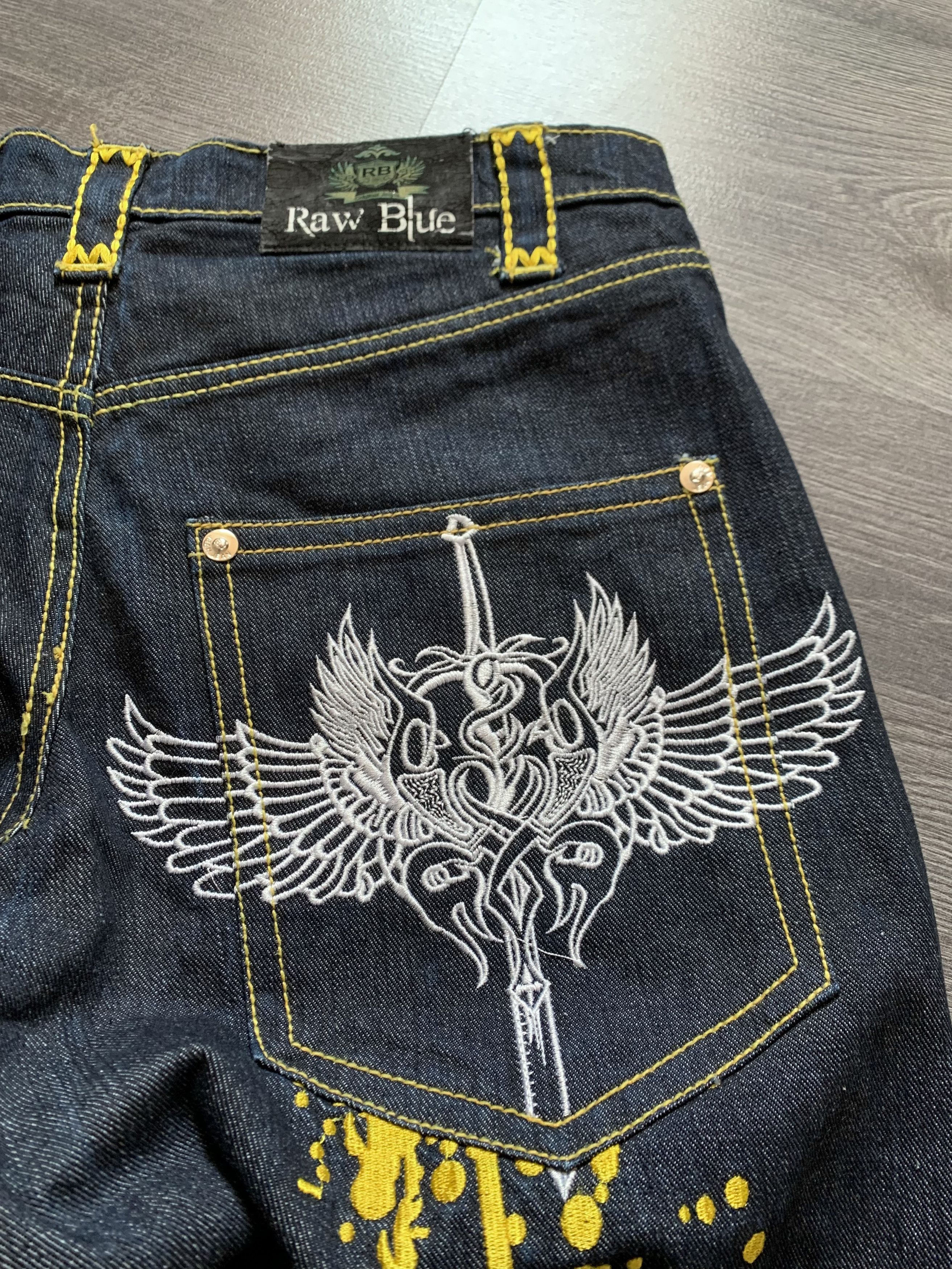 Japanese Brand Raw Blue Y2K Embroidered Baggy Rap Pants Size US 34 / EU 50 - 3 Thumbnail