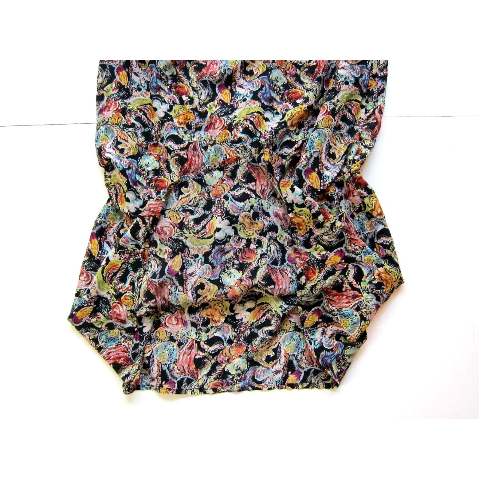 Vintage Stefanel 100% Silk Black Pink Green Floral Sleeveless Tunic Tank Dress 10 Size L / US 10 / IT 46 - 6 Thumbnail