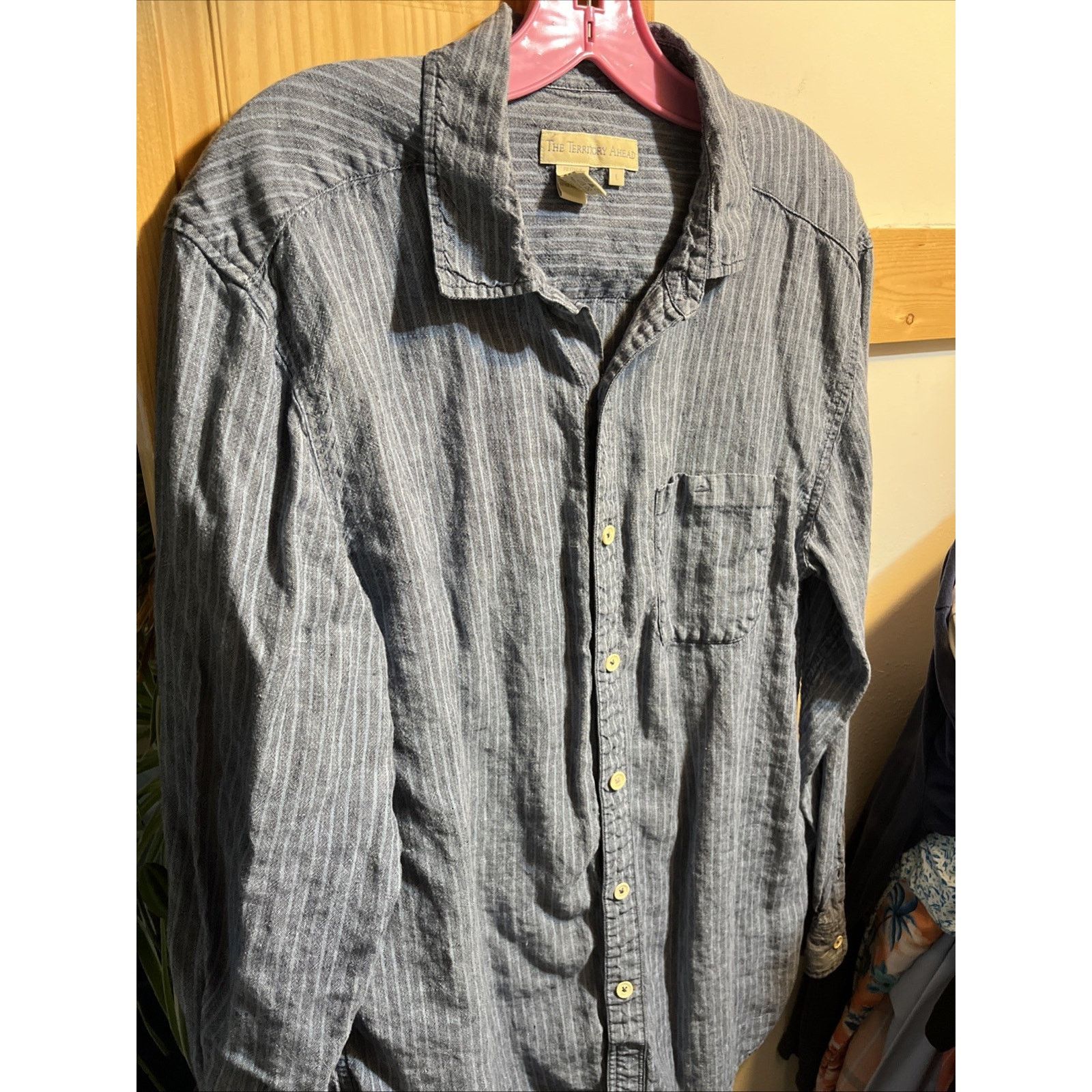 Other The Territory Ahead Shirt Striped Mens L 100% Linen Blue LS Size US L / EU 52-54 / 3 - 2 Thumbnail