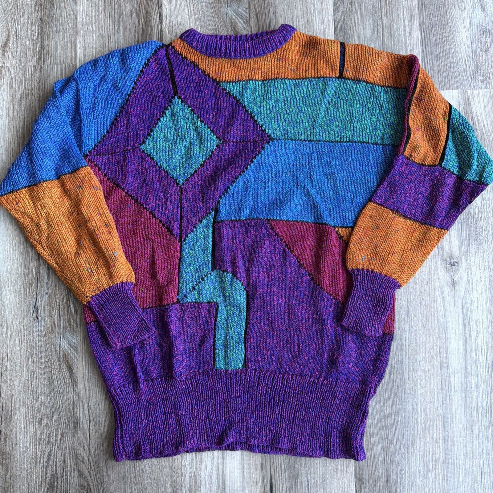 Liz Claiborne VTG 80 LIZWEAR Pullover Color Block Knit Wool Sweater Bold L Size M / US 6-8 / IT 42-44 - 1 Thumbnail