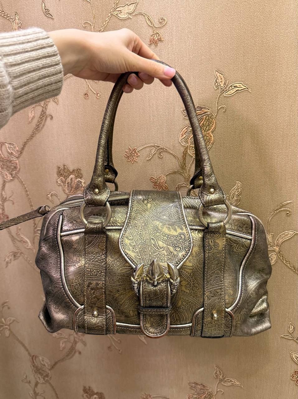 Just Cavalli Just Cavalli Gold Patterned Leather Buckle Bag Size ONE SIZE - 2 Thumbnail
