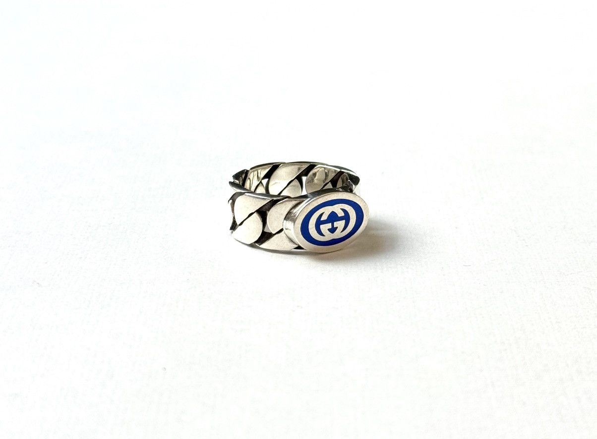 Gucci Gucci .925 Silver Thick Chain Ring Blue Size ONE SIZE - 3 Thumbnail