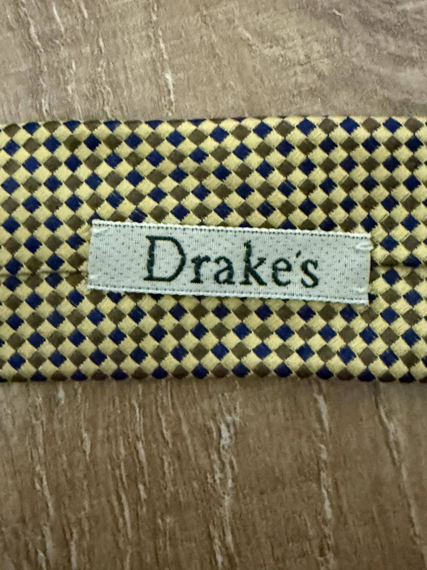 Drake's Drakes 100% Silk Yellow Check Tie Size ONE SIZE - 1 Thumbnail