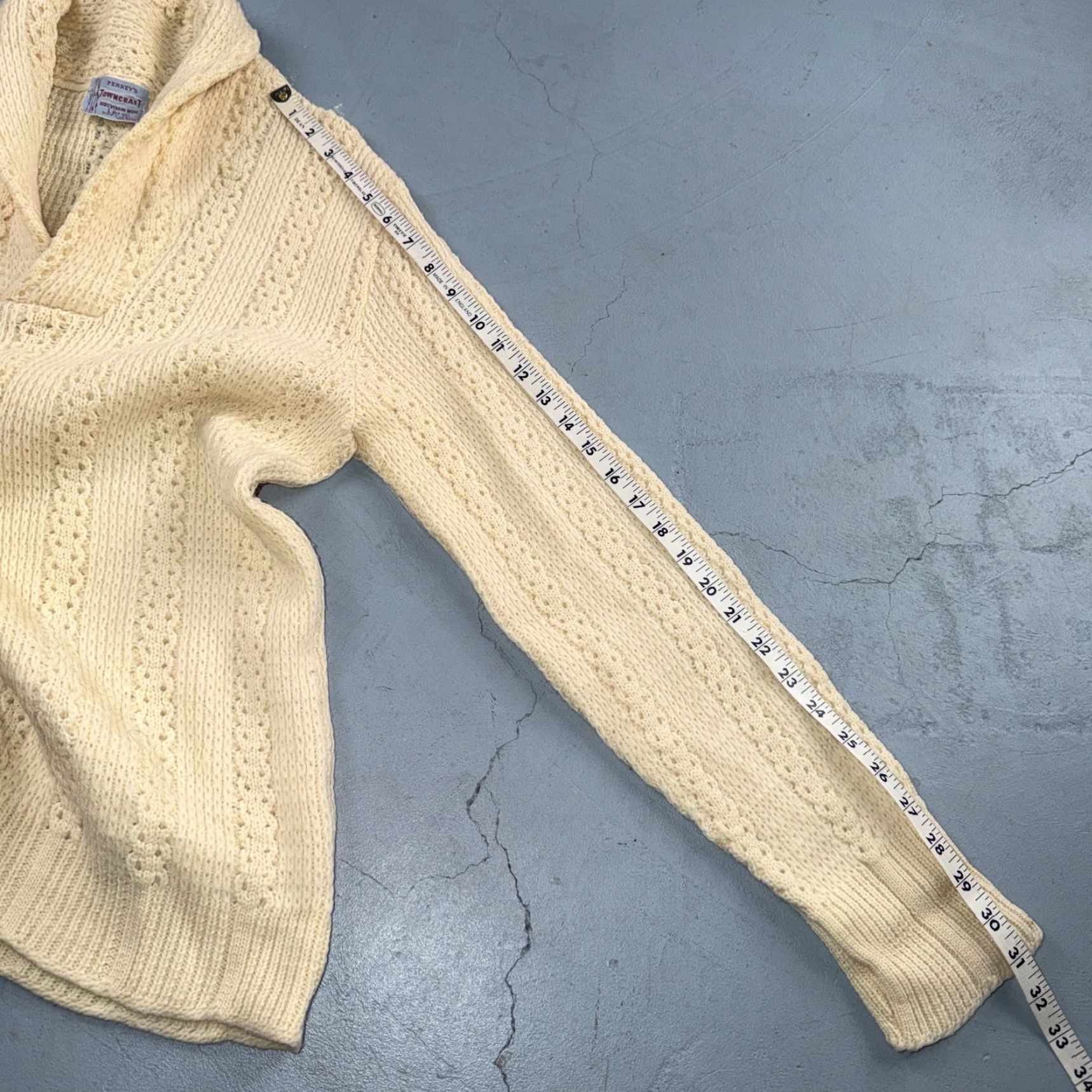JCPenney Penneys Sweater Mens L Cream Wool Knit Shawl Collar Fisherman Heritage Rockabilly 1950s Size US L / EU 52-54 / 3 - 7 Thumbnail