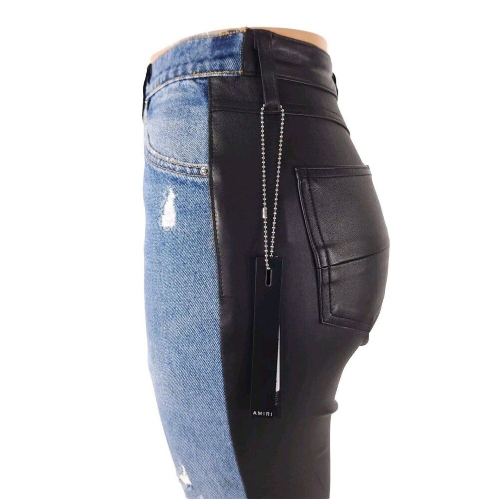 Amiri Amiri The Webster Leather Denim Crop Flare Jeans 26 40 Women Size 26" / US 2 / IT 38 - 6 Thumbnail