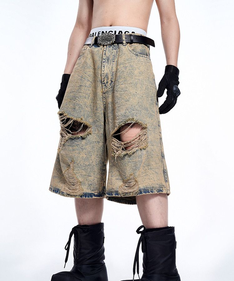 Japanese Brand × Vintage Distressed Cropped Undertone Faded Jorts Short Denim Size US 33 - 1 Thumbnail