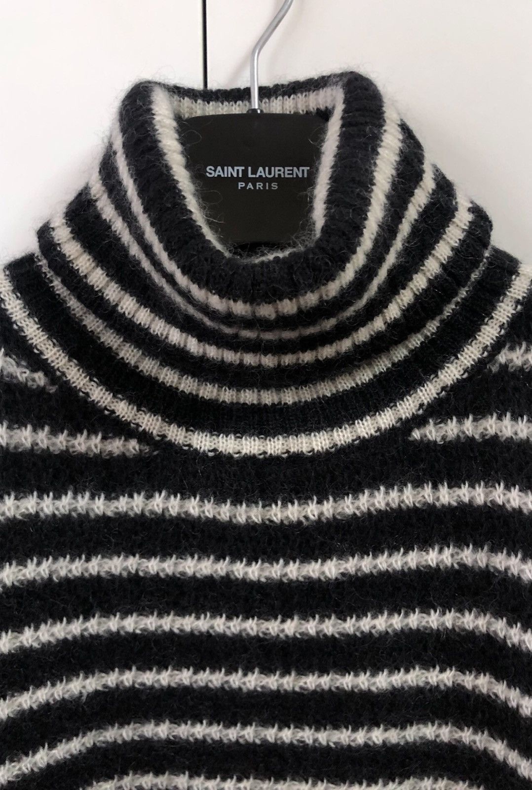 Saint Laurent Paris Saint Laurent Black & White Striped High-Neck Mohair Knit Size US L / EU 52-54 / 3 - 3 Thumbnail