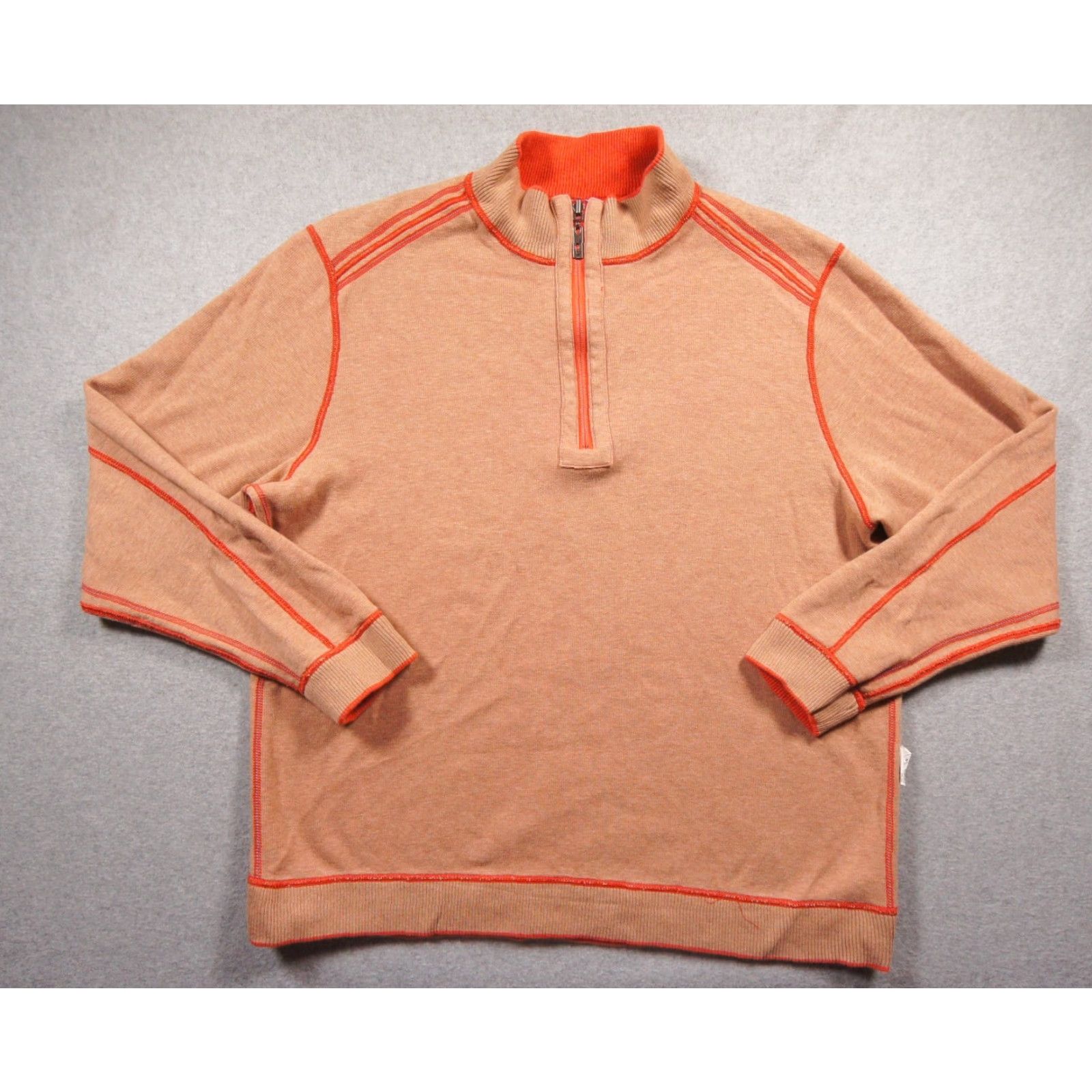 Tommy Bahama VINTAGE no — wait it's not vintage; the item is Tommy Bahama Sweater Mens XL Orange 1/4 Zip Reversible Pullover Knit Adult Size US XL / EU 56 / 4 - 7 Thumbnail