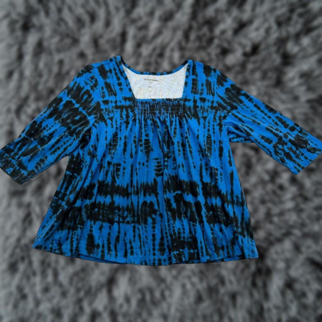 Vintage Woman Within Top Plus Sz 18/20 Tie Dye Boho Hippie 3/4 Sleeves Blouse Tunic Grunge Dark Blue Women Womens Womens? Size XXL / US 16-18 / IT 52-54 - 1 Thumbnail