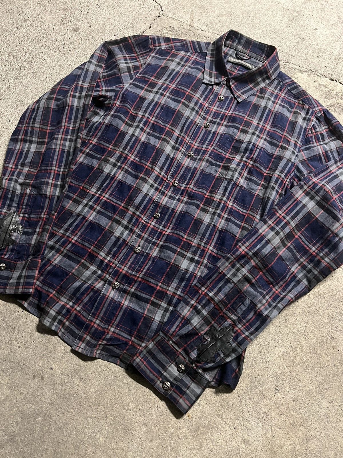 Chrome Hearts 2000s Chrome Hearts Leather “Fleur De Lis” Patch Flannel Size US L / EU 52-54 / 3 - 2 Thumbnail
