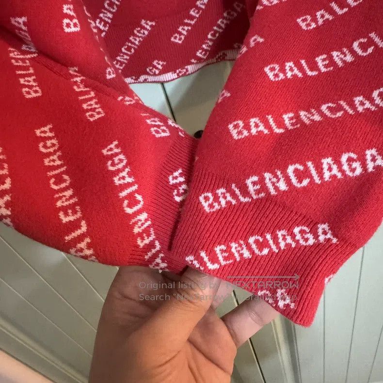 Balenciaga Balenciaga Red Full Print Logo Knit Sweater Size US XS / EU 42 / 0 - 8 Thumbnail