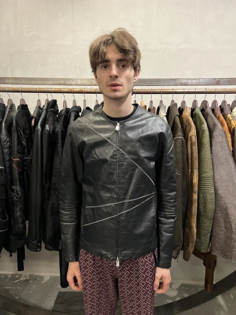 Emporio Armani × Vintage SS2014 Emporio Armani Geometrical Black Leather Jacket Size US S / EU 44-46 / 1 - 3 Thumbnail
