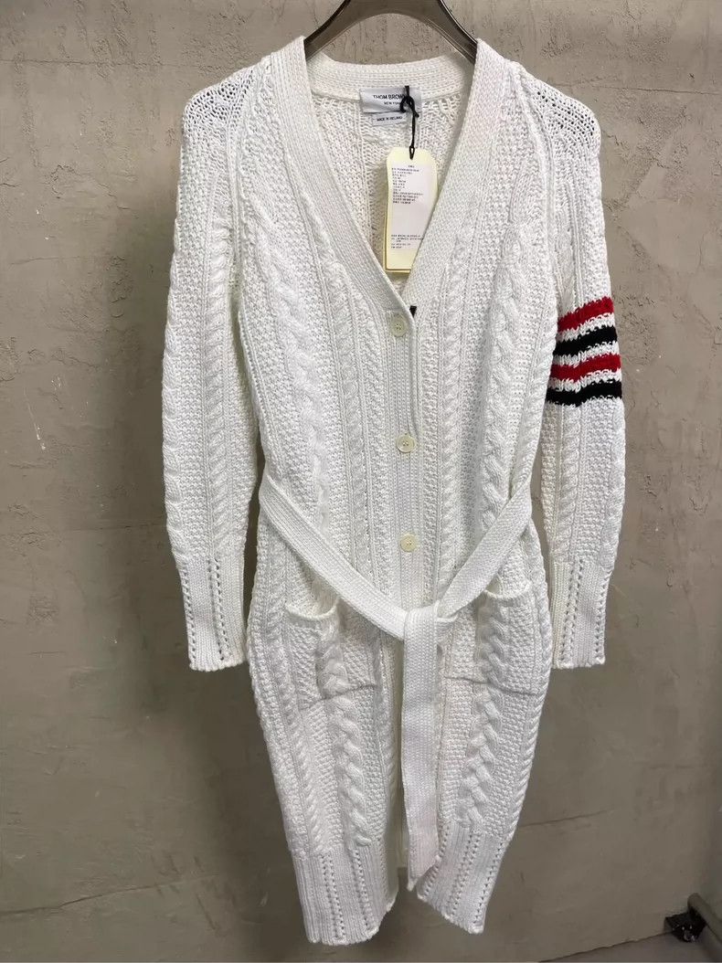 Thom Browne Thom Browne size40 White knitted long open sweater Size US XXS / EU 40 - 4 Thumbnail