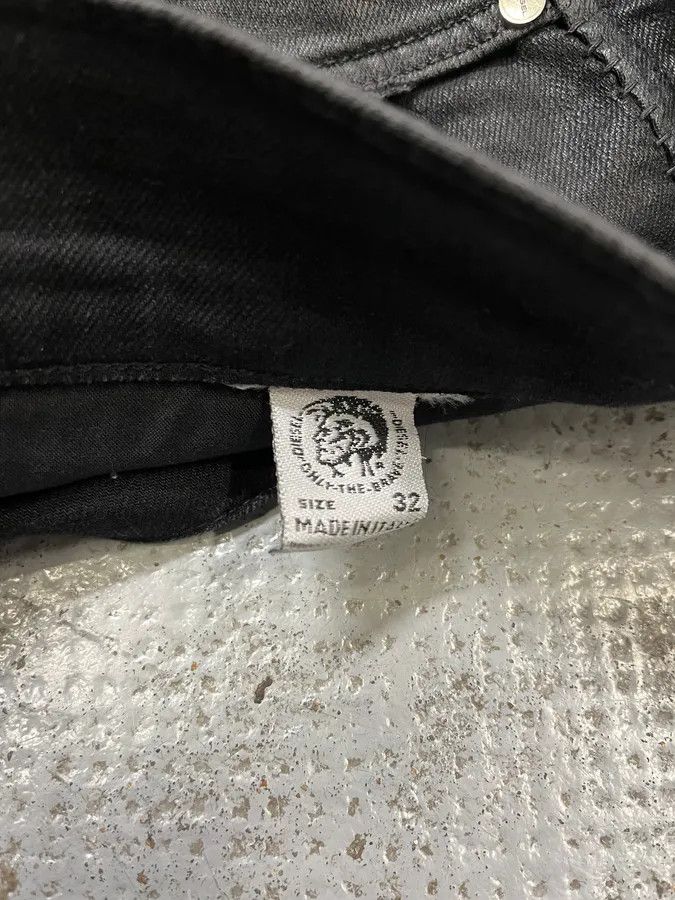 Diesel Black Waxed Slim Zip Denim Jeans