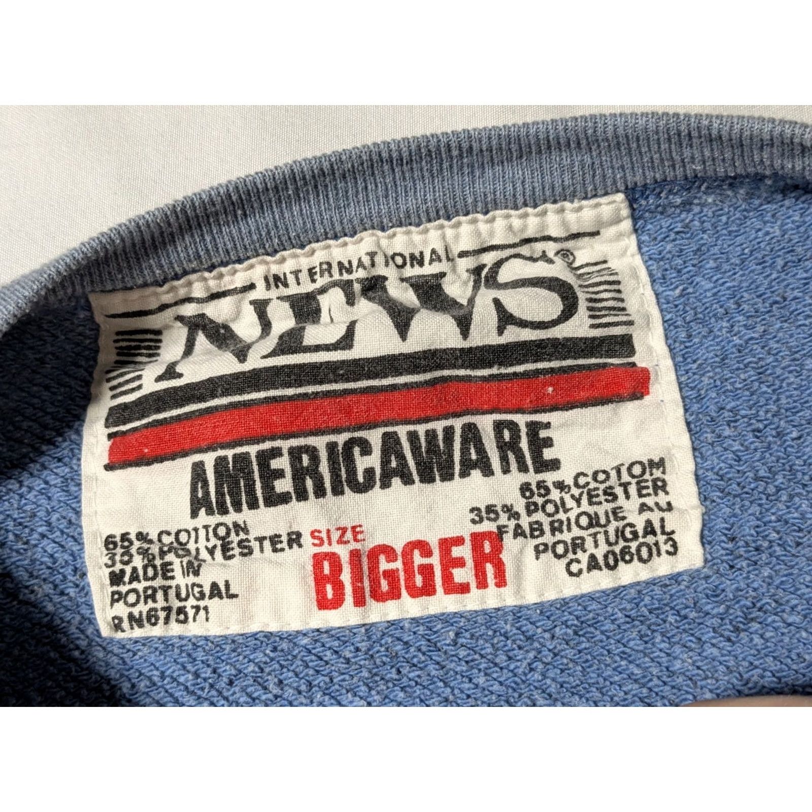 Vintage VTG 80s INTERNATIONAL NEWS AMERICAWARE Oversized Blue Striped Sweatshirt Shirt Womens Size ONE SIZE - 5 Thumbnail