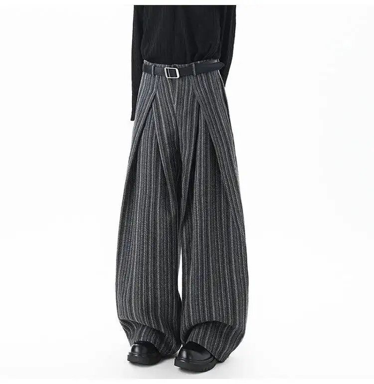 Japanese Brand Trousers Striped Woolen Pleated Wide Leg Pants Size US 30 / EU 46 - 7 Thumbnail