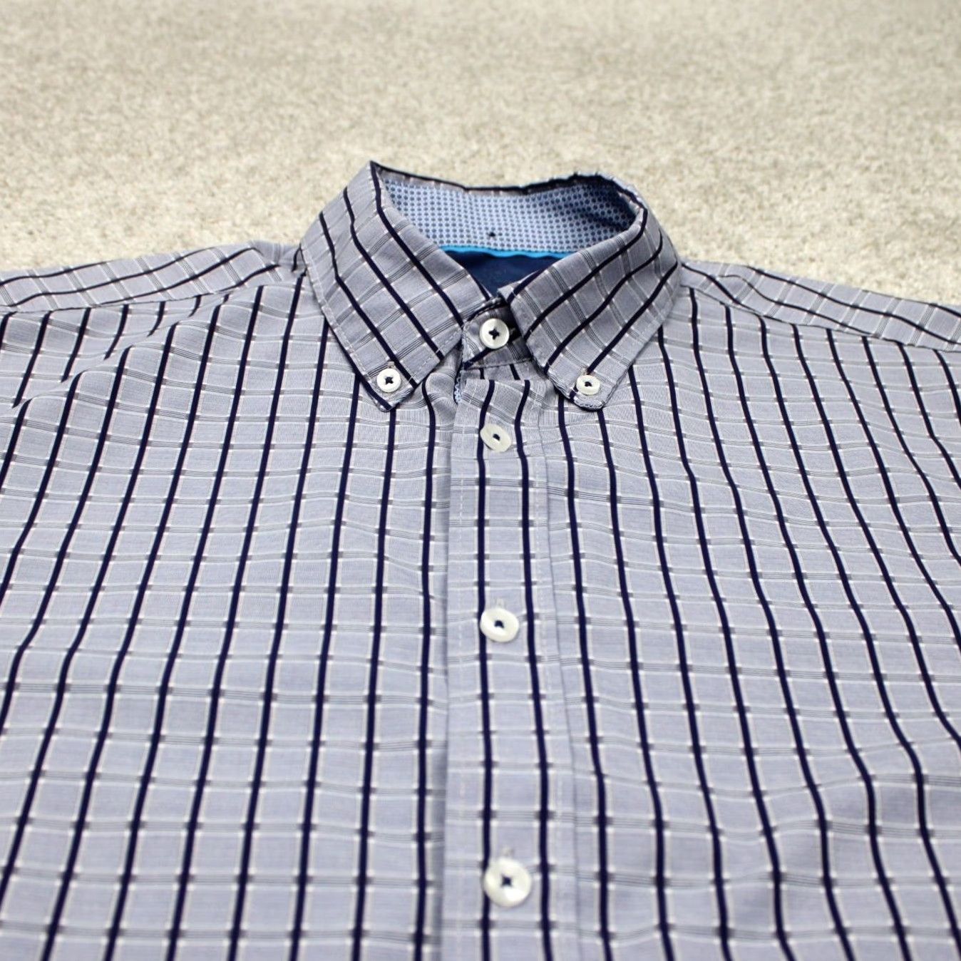 Vintage Construct Shirt Men L Blue 90s Geometric Button-Up Slim Short Sleeve? Size US L / EU 52-54 / 3 - 5 Thumbnail