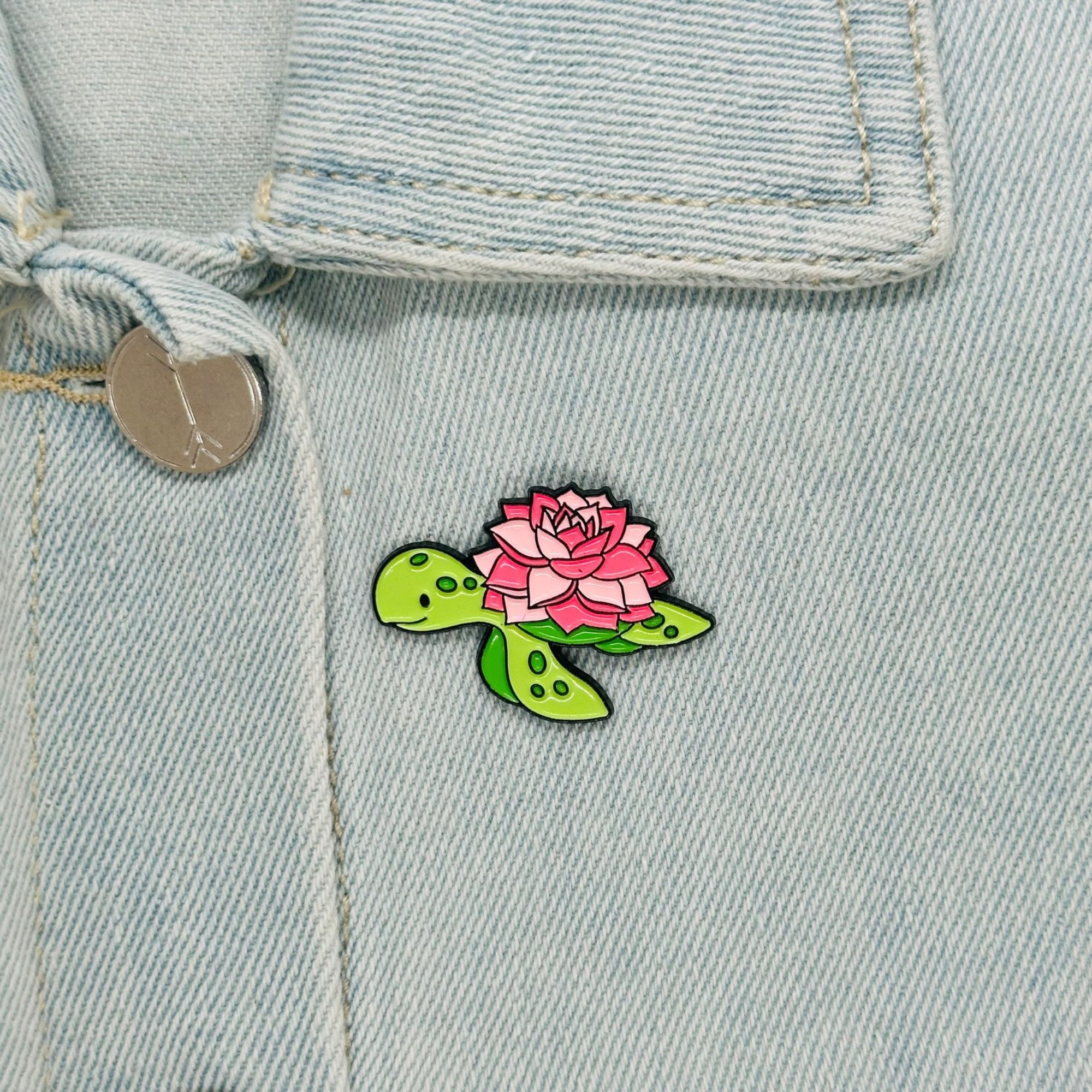Other ✨Flower Animal Alloy Enamel Brooch - Serene Turtle with lotu Size ONE SIZE - 1 Thumbnail
