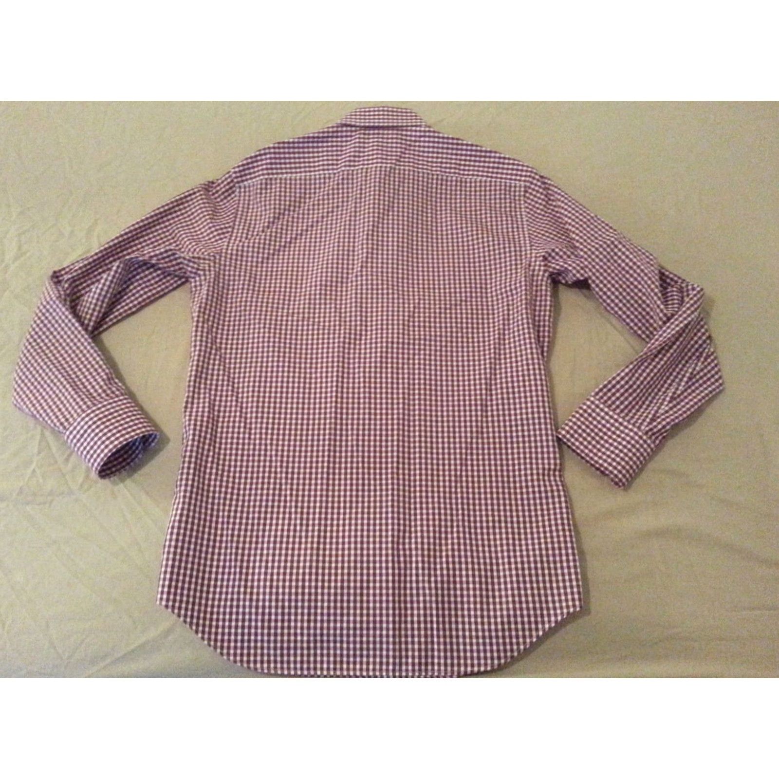 Banana Republic VINTAGE Banana Republic? Wait, not vintage. Banana Republic Plaid Dress Shirt Mens S Red Cotton Button Long Sleeve Maroon? Size 36R - 3 Thumbnail