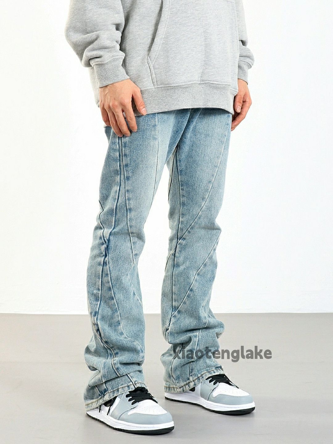 utility washed faded patchwork skate hiphop flared jeans