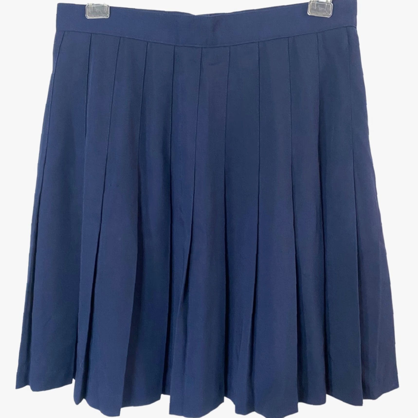 UES Clothing VINTAGE Mixed Blues Clothing Skirt Pleated Short Navy Blue 11 Womens Girls JuNIors Button Closure 50% Polyester 50% Rayon New Without Tags Size 32" / US 10 / IT 46 - 4 Thumbnail