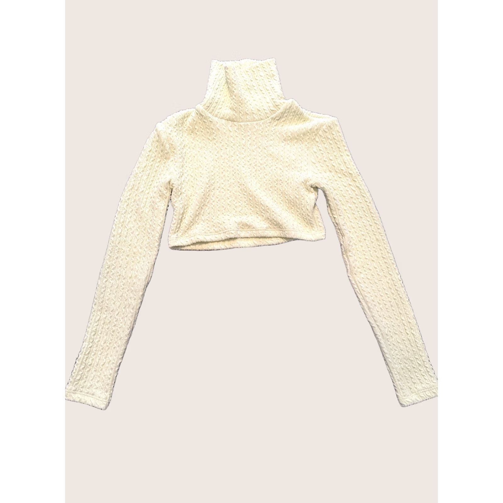 Bershka Bershka Sweater Womens XS Yellow Cropped Turtleneck Cable Knit Long Sleeve Size XS / US 0-2 / IT 36-38 - 1 Thumbnail