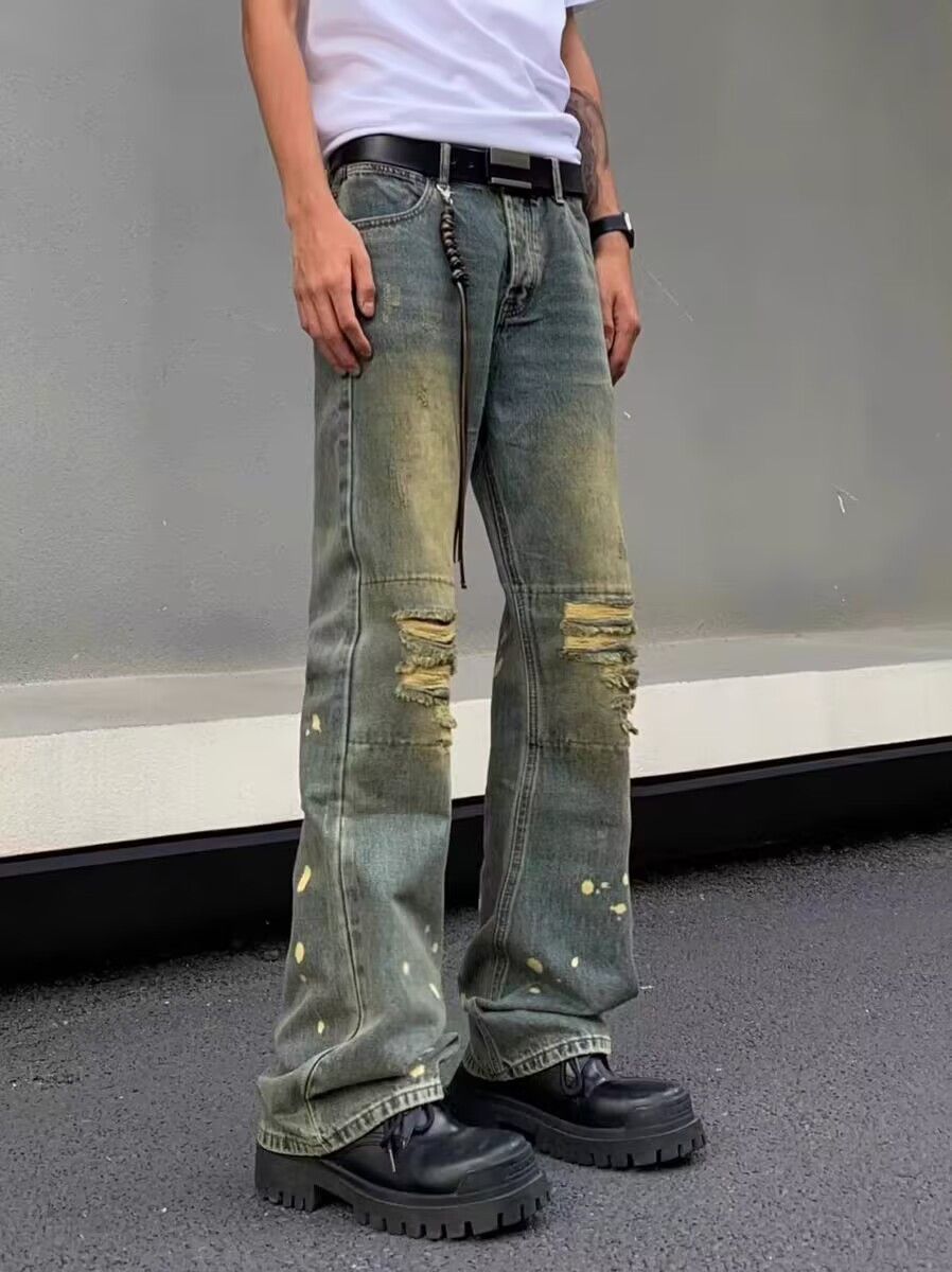 Japanese Brand × Jean Retro nostalgic washed ripped jeans with splashes of ink Size US 32 / EU 48 - 1 Thumbnail
