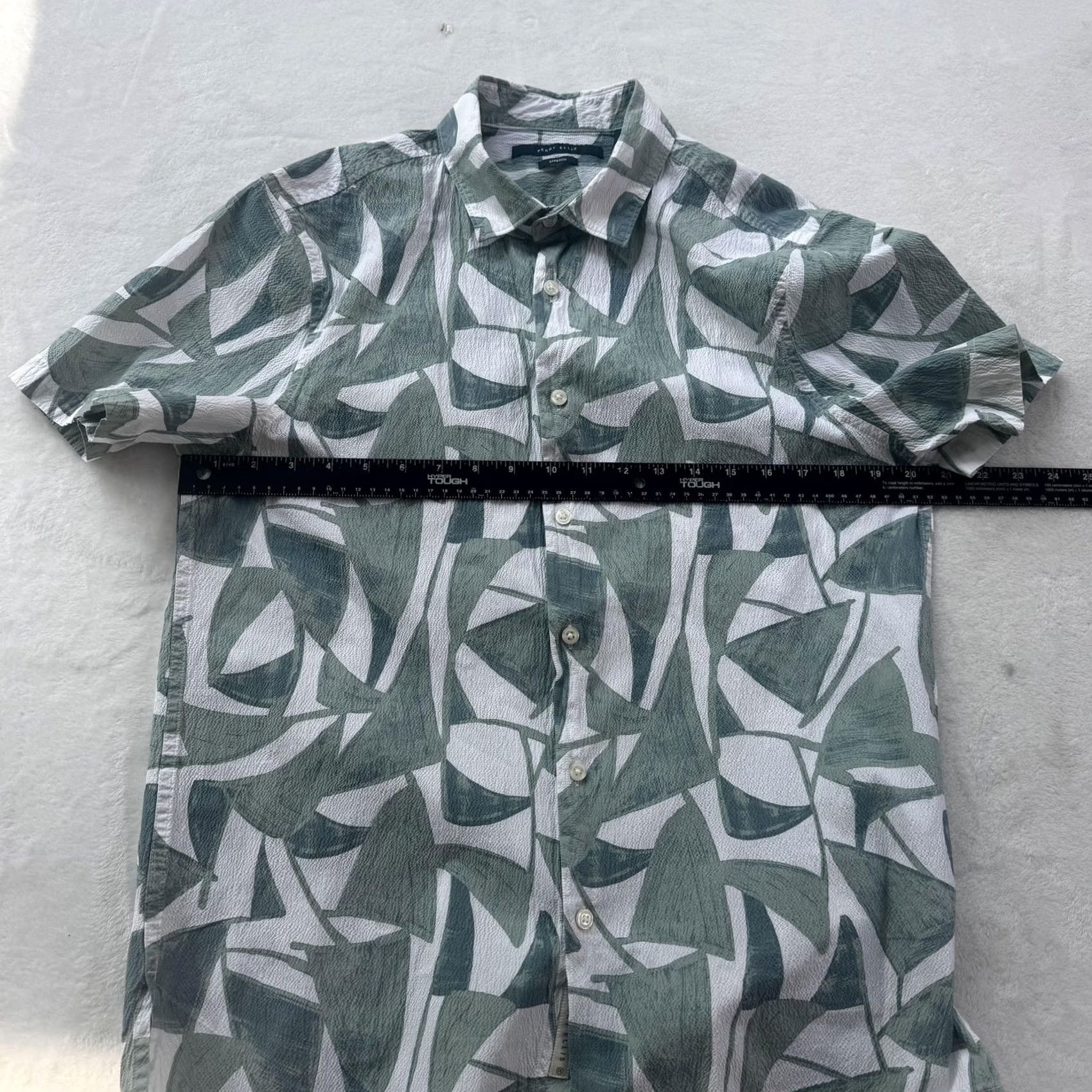 Perry Ellis Perry Ellis Shirt Mens Large Green White Abstract Print Stitch Button Up Casual Size US L / EU 52-54 / 3 - 6 Thumbnail