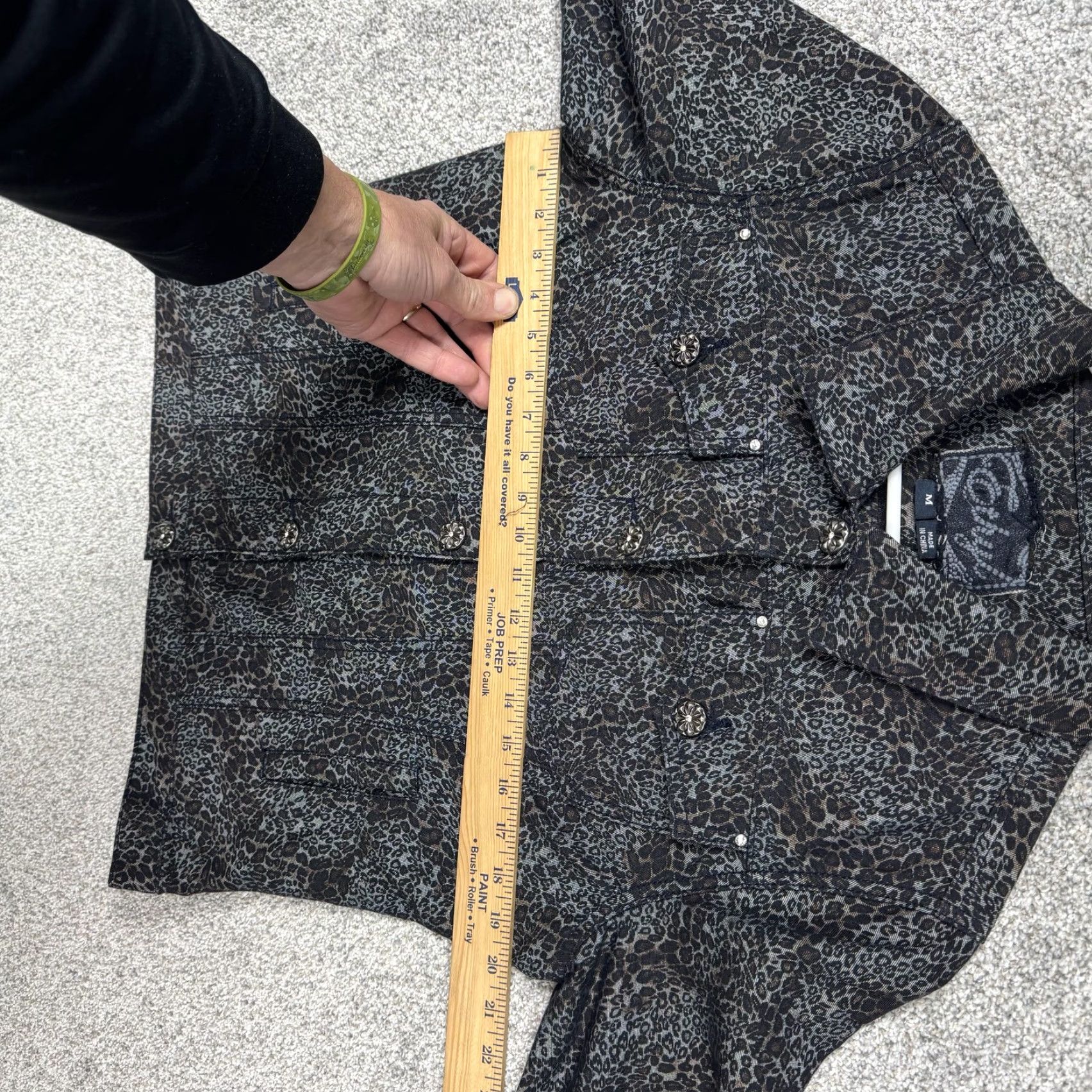 Denime Ethyl Jacket M Leopard Print Denim Jean Button Front Edgy Statement Blue Black Size 32" / US 10 / IT 46 - 6 Thumbnail