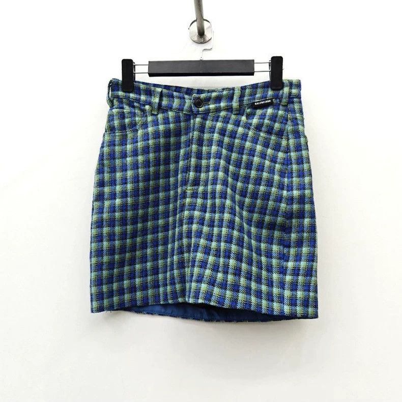 Balenciaga Balenciaga Blue and green plaid overskirt Size 24" / US 00 / IT 34 - 1 Thumbnail