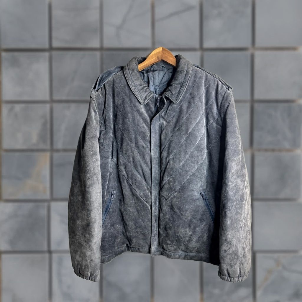 Vintage Wilsons Suede Leather Jacket Mens 46 Blue Quilted Bomber Epaulet Zip Lined Size US S / EU 44-46 / 1 - 1 Thumbnail