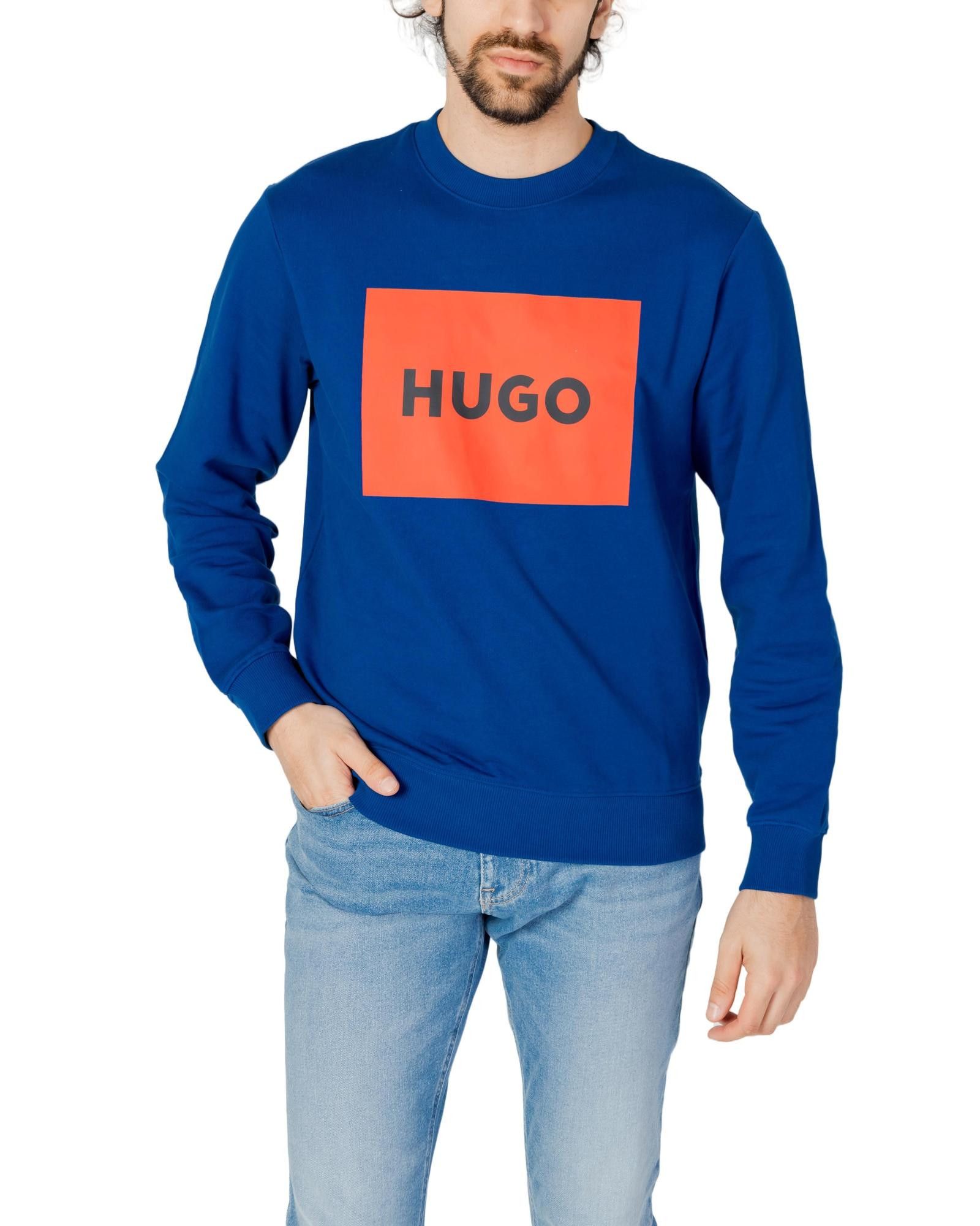 image of Hugo Print Long Sleeve Sweatshirt in Blue, Men's (Size XL)