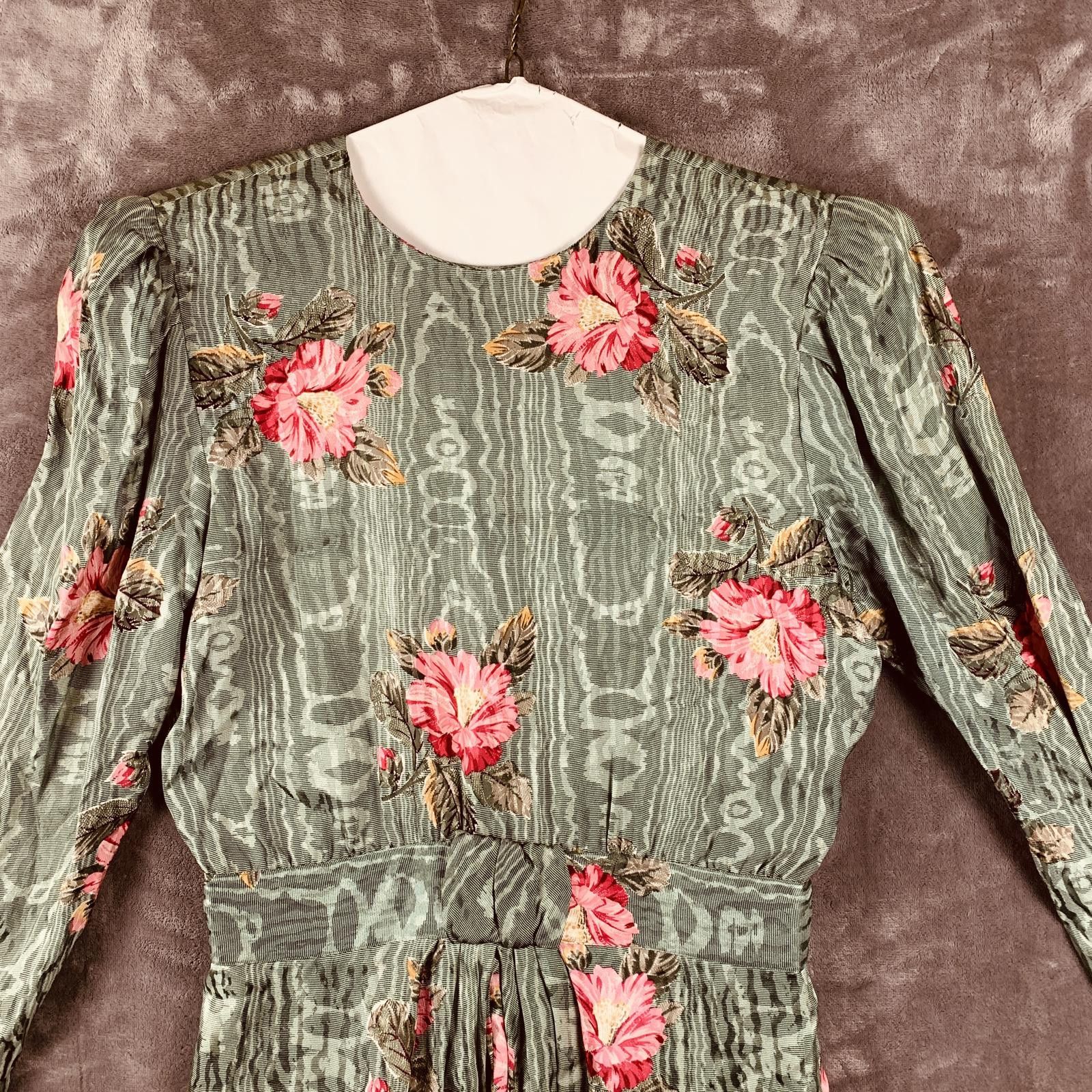 The Unbranded Brand Vintage 80s Womens LS Pleated Floral Silk Midi Dress (385) Size M / US 6-8 / IT 42-44 - 2 Thumbnail