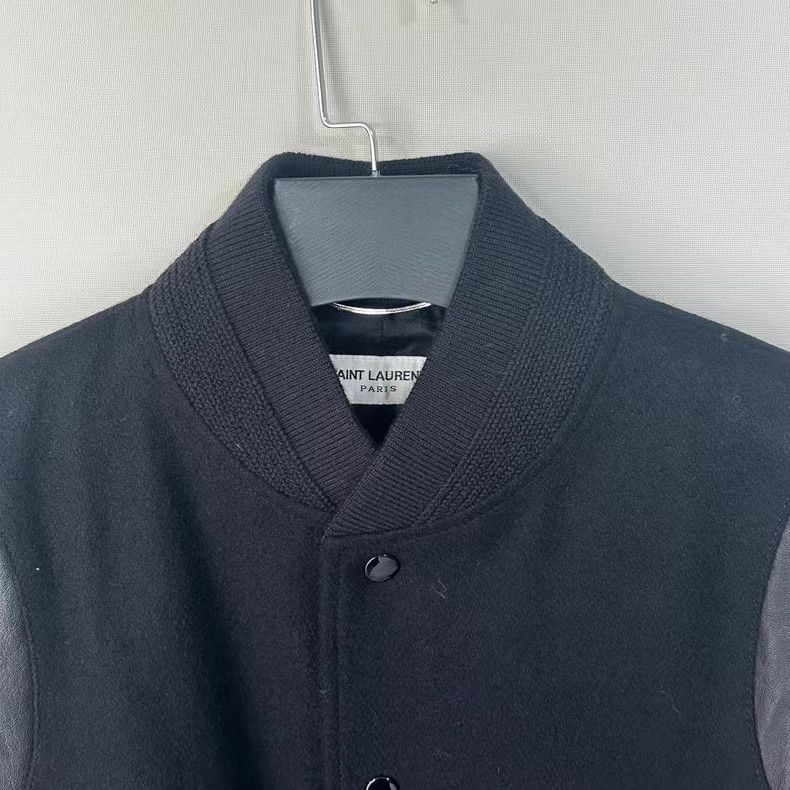 Saint Laurent Paris YSL Classic Black Wool Leather Baseball Jacket Size US L / EU 52-54 / 3 - 4 Thumbnail