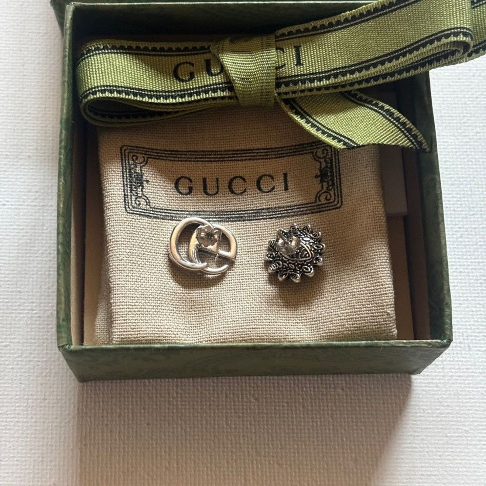 Gucci Gucci 925 Silver Pink Floral GG Stud Earrings Size ONE SIZE - 3 Thumbnail