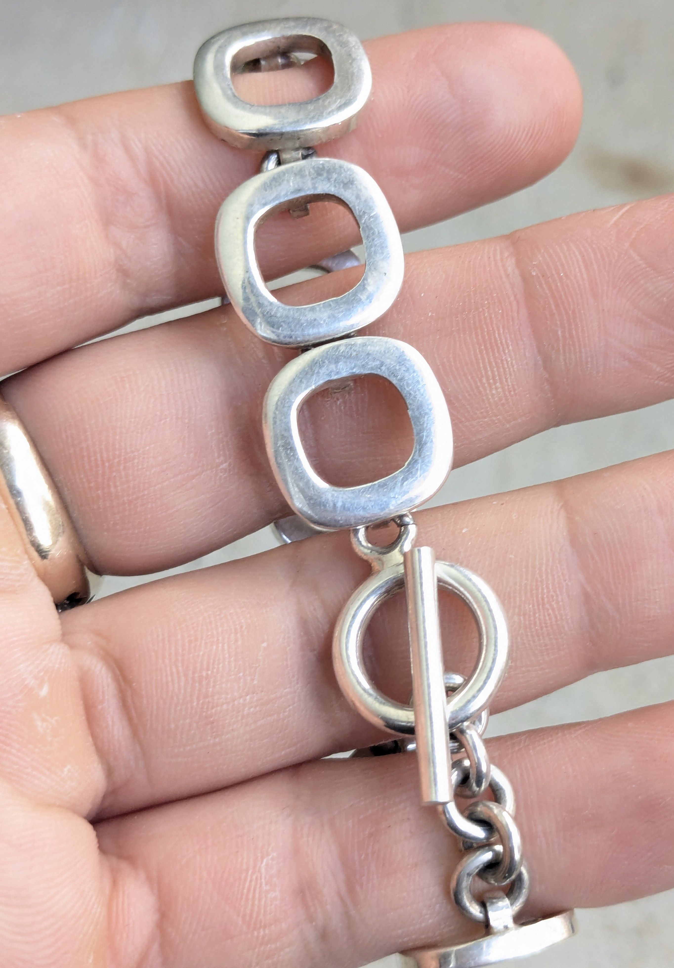 Jewelry Vintage Sterling Silver Bracelet Square Chain Link 7.25" Size ONE SIZE - 13 Thumbnail
