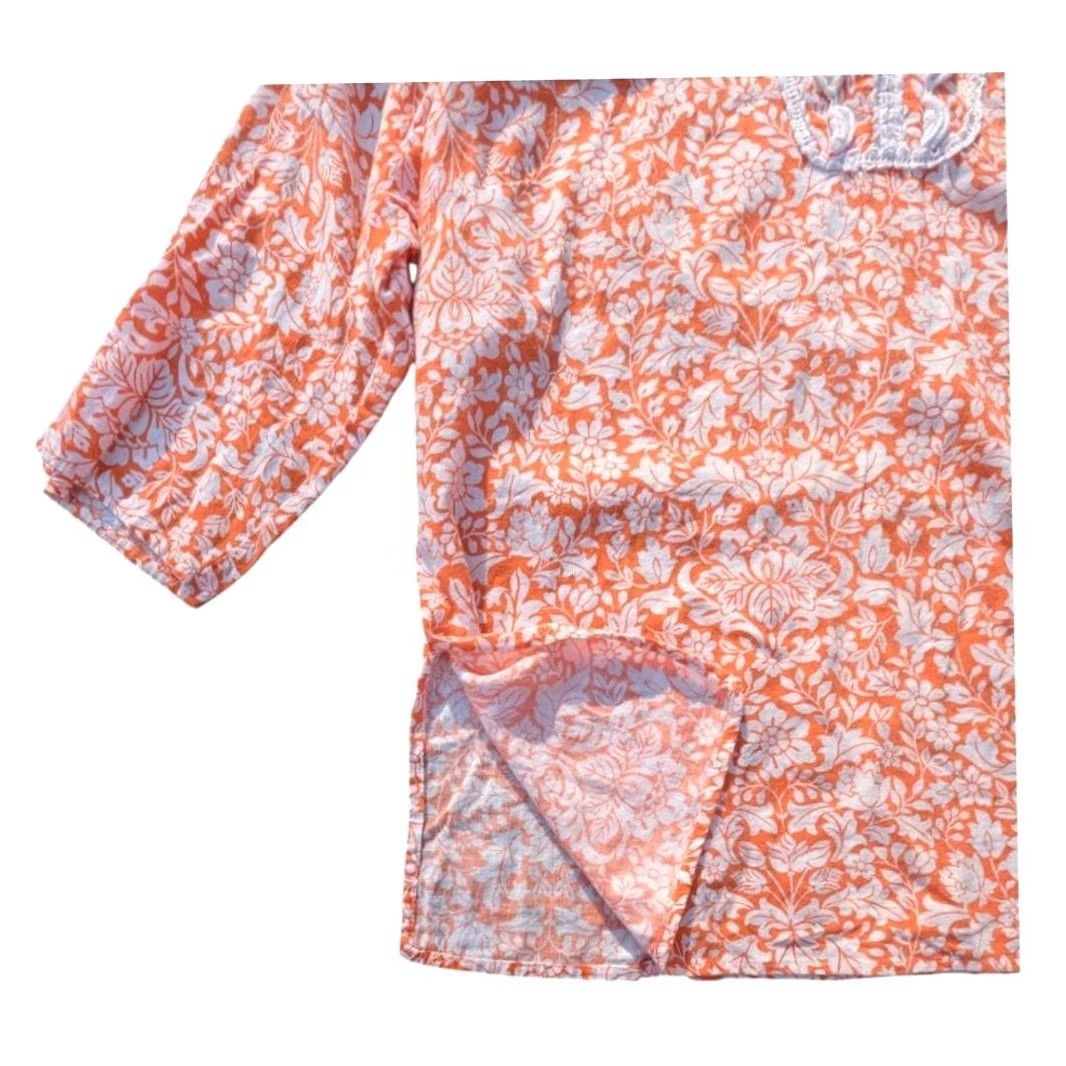 Vintage VINTAGE Carole Little Orange White Floral Top Women's 1X Linen Blend Size XL / US 12-14 / IT 48-50 - 3 Thumbnail