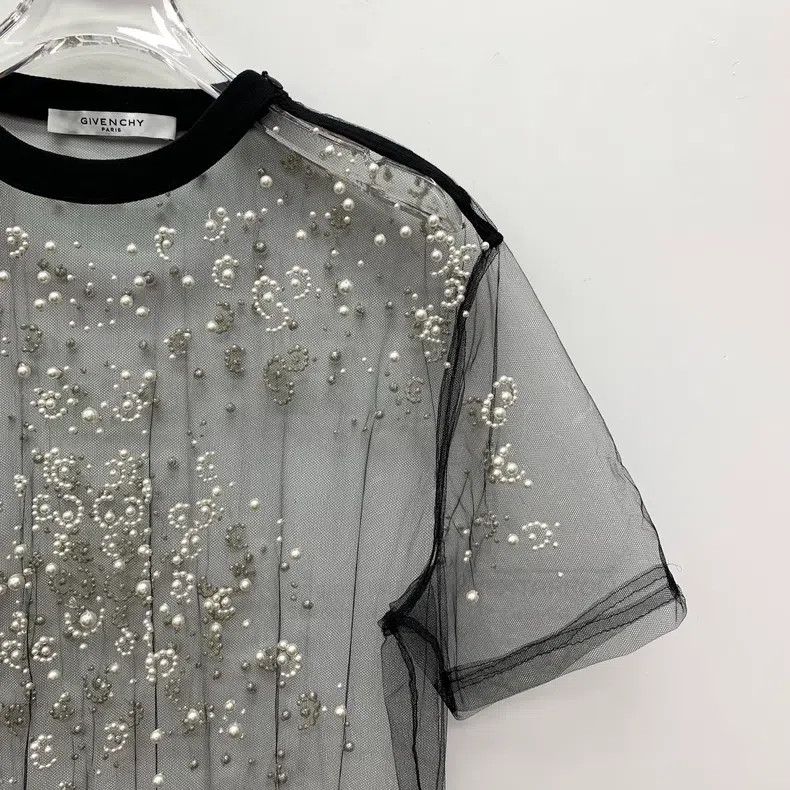 Givenchy Givenchy Grey Crystal Cotton Transparent Mesh Crewneck Sho Size XXS / US 00 / IT 34 - 3 Thumbnail